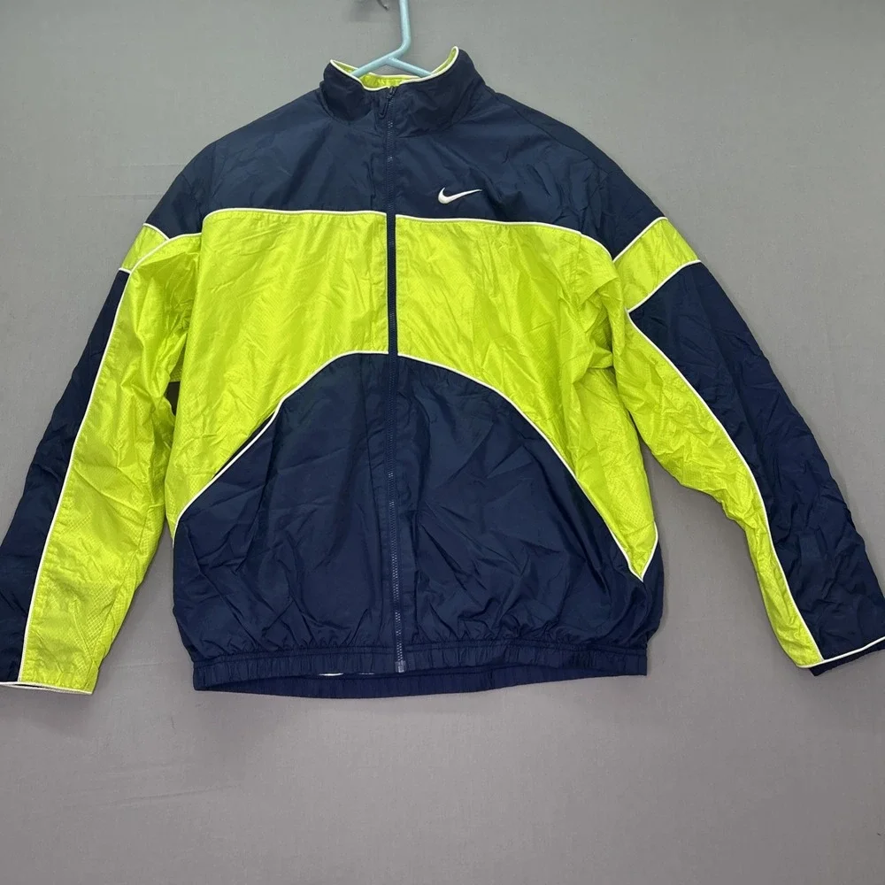 VTG Nike Big Kids Boys Windbreaker Size M 8-10 Neon Green Blue Zip Up Jacket Y2K